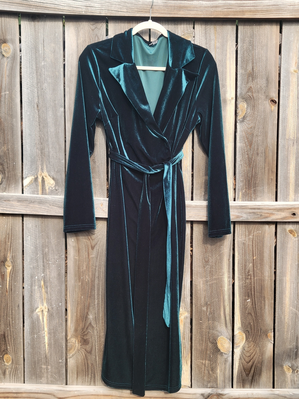 SHEIN Velvet Green Midi Dress Women's Large Empire Waist Collar Belted Fall